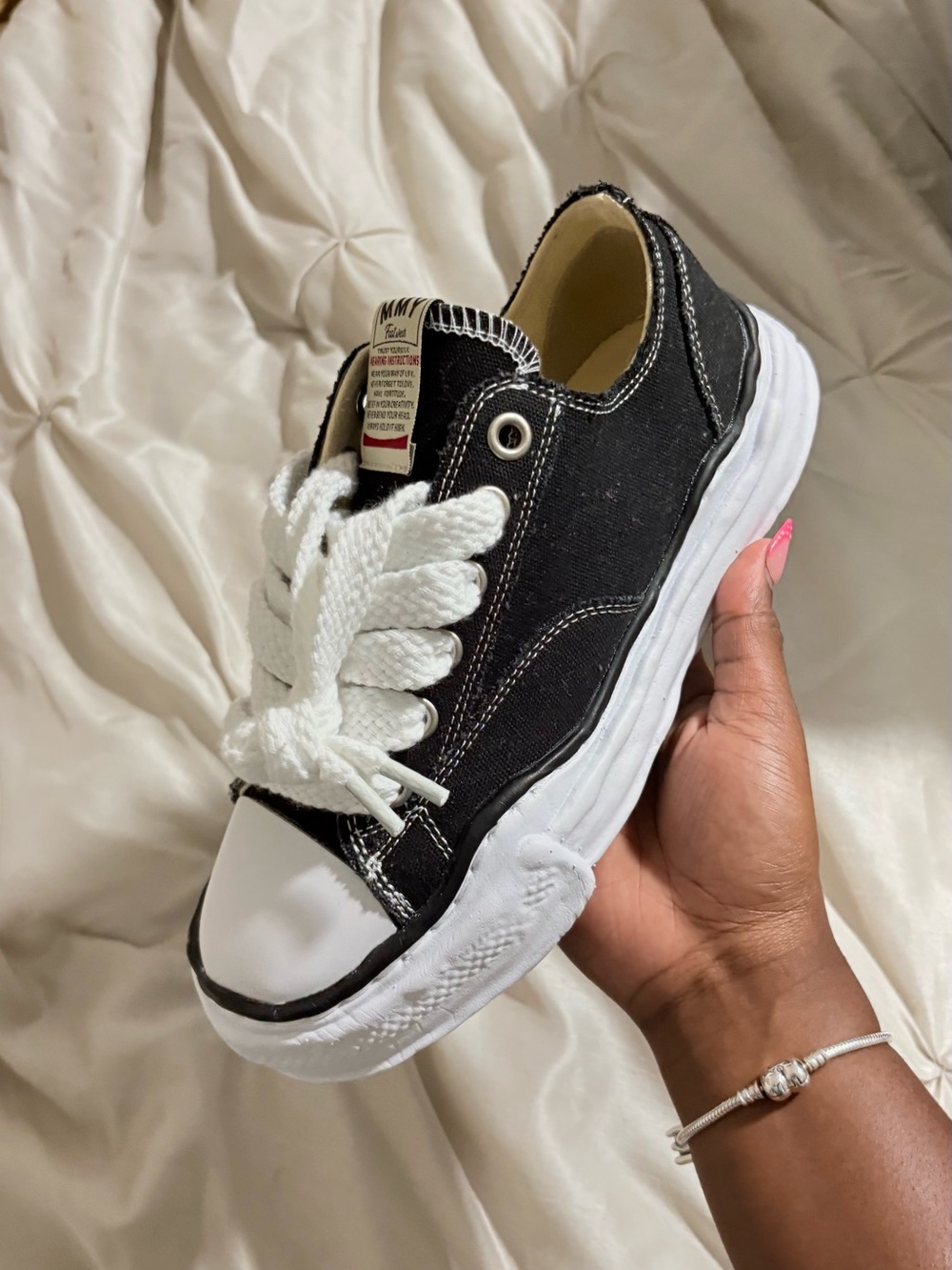 Miharayasuhiro Black Canvas Kids Sneakers with White Accents